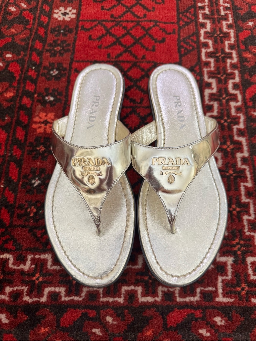 Prada Metallic Gold Toe-Post Sandals for Women - Picture 5 of 7